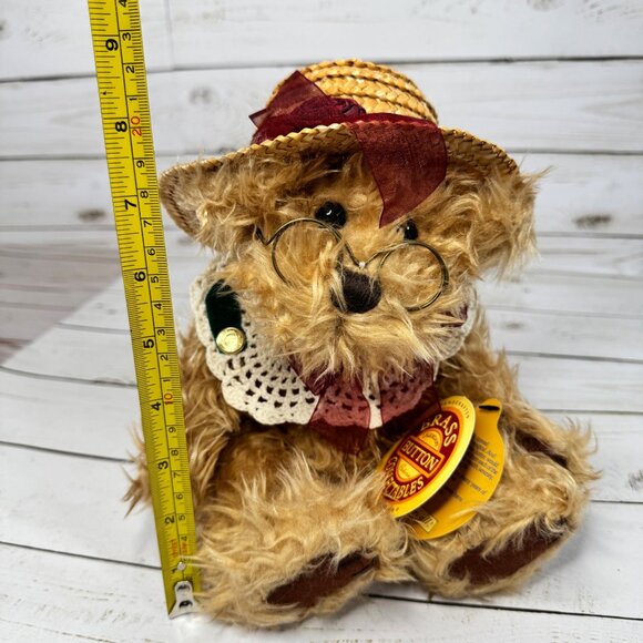 Rosie Bear Brass Button Collectables 10" Plush Bear Glass Hat Tags Vtg - Picture 10 of 10